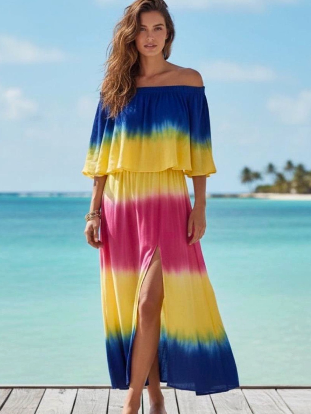 Area Stars Ombré Off the Shoulder Maxi Size Medium New with Tags